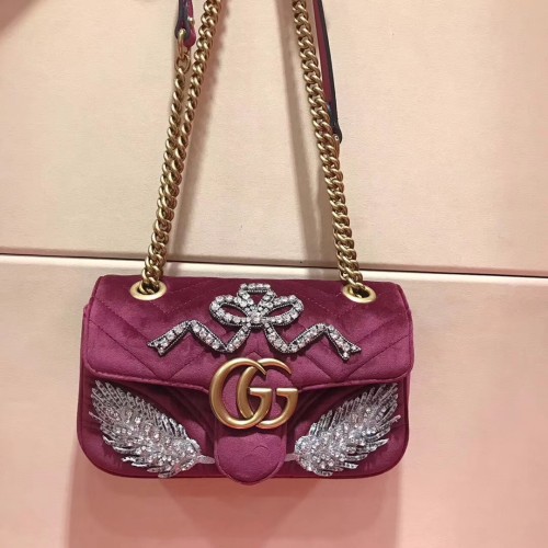 Gucci GG Marmont embroidered velvet mini bag purple